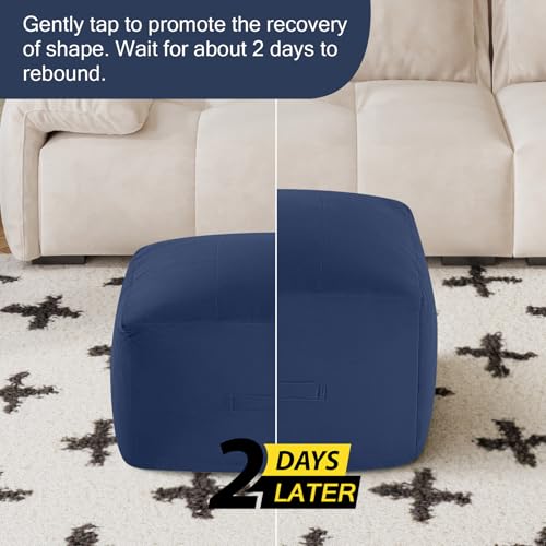MeMoreCool Square Stuffed Pouf Ottoman Foot Rest, Floor Pouf Foot Stool with Foam Chunk Filling, Soft Stuffed Ottoman Footrest for Living Room, Navy - color: Grid Navy
