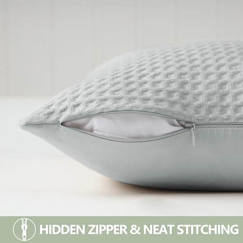 100% Egyptian Cotton 600 TC Waffle Weave Throw Pillow Covers 2 Pack, Ultra Soft Breathable Euro Pillow Shams Covers, Decorative Cushion Covers for Bed Couch Sofa Car, No Insert, Grey, 26" x 26" - color: Grey, size: 26" x 26" (Pack of 2)