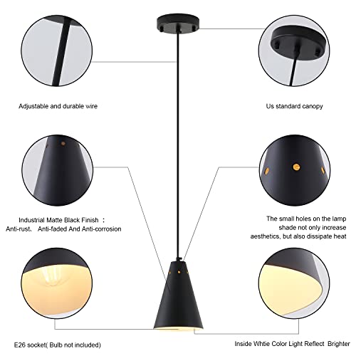 Dijiahua Black Pendant Lights 3 Pack for Kitchen Island,Small Modern Industrial Chandeliers with Cone Metal Shade,Mini Adjustable Cord Hanging Lighting Fixtures for Over Sink,Bar,Dining Room - color: 3Pack Black