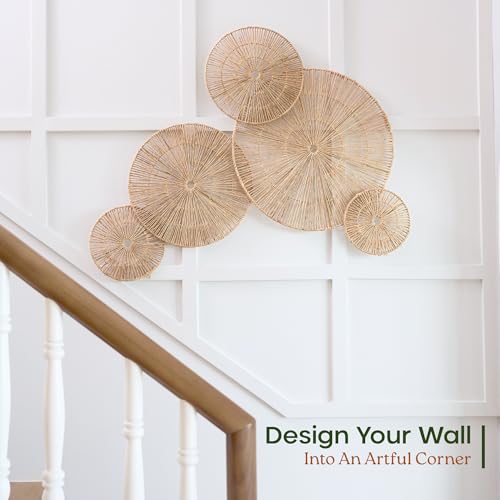 CHI AN HOME 18 Inch Boho Wall Decor – Set of 5 Woven Jute Wall Baskets, Boho Wall Art & Decorative Basket Set, Farmhouse Wall Hanging, Handwoven Wall Plates for Living Room, Bedroom – 18", 14", 11", 8", 7" - size: Set of 5 - Large