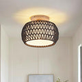 Boho Rattan Ceiling Light Fixture - 3 Style Options Wicker Semi Flush Mount Ceiling Lights,Black Bohemian Woven Basket Chandelier,Coastal Light Fixtures for Hallway Bedroom Nursery Playroom Laundry - color: Black