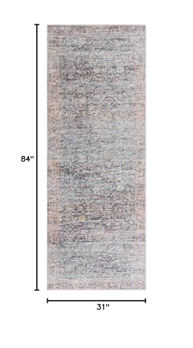 Bloom Rugs Caria Washable Non-Slip 7 ft Runner - Ocean Blue/Brick Traditional Runner for Entryway, Hallway, Bathroom, and Kitchen - Exact Size: 2'6" x 7' - color: Ocean Blue / Brick, size: 2'6" x 7' (Runner)