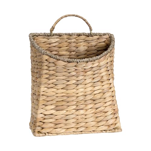 Woven Hanging Basket,Wicker Hanging Wall Baskets Decor,Natural Water Hyacinth Front Door Basket, Handmade Storage Basket for Garden Farmhouse Home Decorations