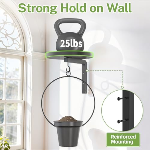 iDavosic.ly Wall Plant Holder Set of 2 for Outdoor with 2 Hanging Planters, Metal Hanger with 2 Hooks, Floating Flower Display Stand for Window, Space Saving & Easy to Assemble - color: Black with 2 Pots, size: 2 Pack