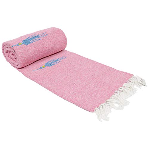 Open Road Goods Mexican Thunderbird Yoga Blanket, Handwoven Throw for Yoga, Meditation, and Home Décor – Versatile Blanket for Beach, Picnic, Camping, or Outdoor Use - color: Pastel Pink