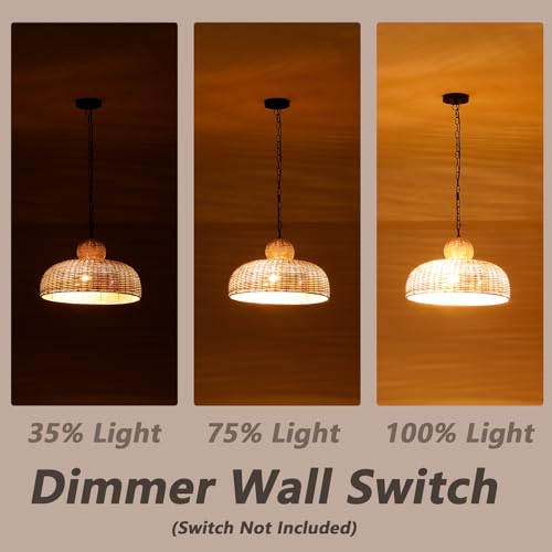 OCIOC Rattan Pendant Lighting,17.72" Kitchen Island Hanging Light Fixtures,Large Boho Hand-Woven Chanderlier, E26 Farmhouse Retro Ceiling Chandelier 3-Lights For Dining Room Kitchen Island Living Room - size: 17.7"