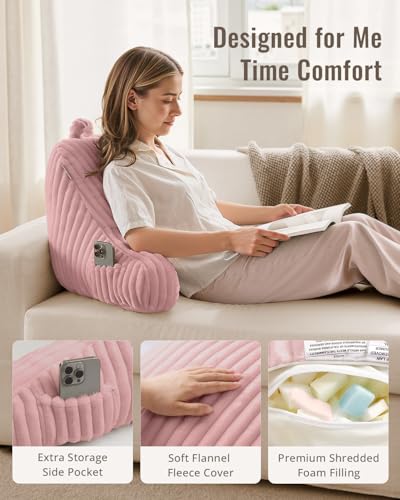 Blissful Diary Reading Pillow for Sitting in Bed, Flannel Back Pillow Bed Sitting Up for Adult & Children, Backrest Cushion for Sit Up in Couch or Floor, Dorm Essentials, Plush Pink - color: Fuzzy Plush Pink, size: Standard(18inch)