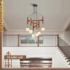 Farmhouse L28 '' Wooden Chandeliers with Milk Glass Globes Lampshades, Rustic Unique Mid Century Long 6-Light Pendant Chandelier for Living Dining Room Entryway Bedroom Kitchen,G9,Wood Stained Walnut - color: Walnut, size: L28 inches