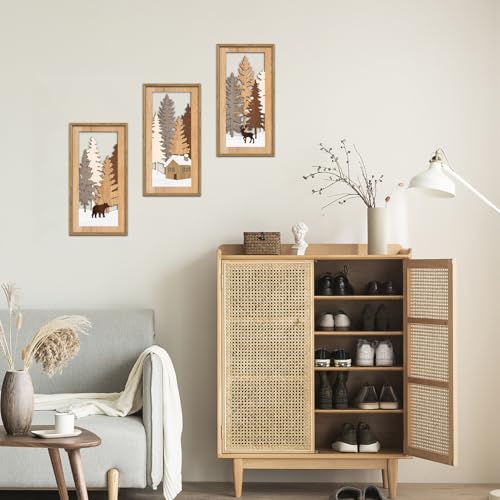 KAIRNE Winter Wooden Wall Art Set, 3pcs 8X16 Vintage Wood Wall Decor,Rustic Farmhouse Framed Wall Sculptures,Pine Deer Bear Wooden Hanging Decor for Living Room Bedroom Kitchen Office Decoration - color: Winter, size: 8"L x 16"W