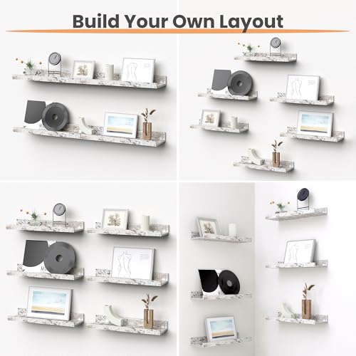 upsimples Floating Shelves for Wall, Wall Shelves for Decor Storage Set of 6, Wall Mounted Wood Shelf for Bedroom, Living Room, Bathroom, Kitchen, Picture Ledge Shelf, Rustic White - color: Rustic White, size: 15.7in
