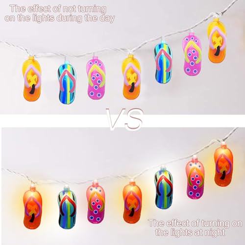 8.5Ft Tropical Beach Themed Decorations Slipper LED String Lights with 10 Colorful Flip Flop, Outdoor Beach Flip Flop String Lights for Summer Camp Tent Wedding Holiday Party Garden Bedroom Decor - style: Tropical Beach