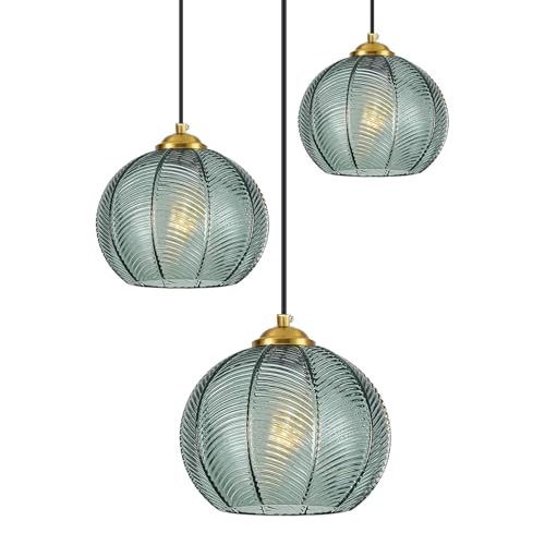 Mint Green Glass Chandelier, 3 Light Pendant Light Fixtures Kitchen Island Lighting Century Modern Kitchen Island Pendant Lighting Hanging Lights Multi Light Cluster Pendant Lighting（Without Bulb） - color: Mint-3 Light