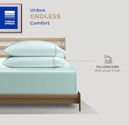 THREAD SPREAD 100% Cotton Pillow Cases Queen Size Set of 2 - Luxury 400 Thread Count Queen Pillow Cases (Sea Foam), Soft Cooling Breathable Hotel Cotton Pillowcases, Fits Standard Pillows - color: Seafoam, size: Queen - Pack of 2