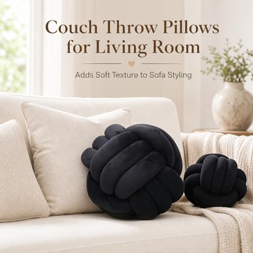 Petrella Knot Pillow, 8 Inch Black Round Velvet Throw Pillow Ball Cushion, Machine Washable Soft Decorative Accent Pillow for Couch, Sofa, Bed, Home Decor - color: A1-black, size: 8inch
