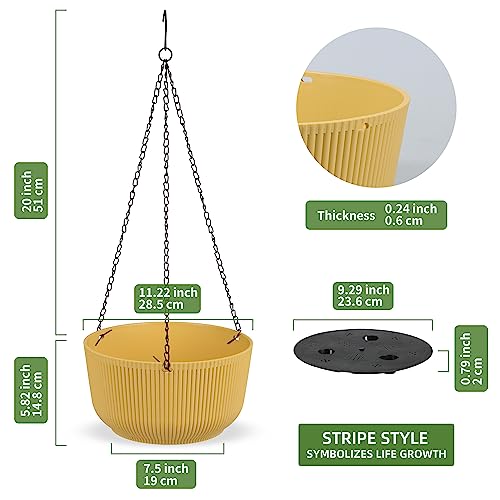 Dexceder 11.2 Inch Self Watering Hanging Planter (2 Pack, Yellow) | Thickened Hanging Basket Flower Plant Pot Indoor Outdoor - color: Yellow, size: 11.2 inch