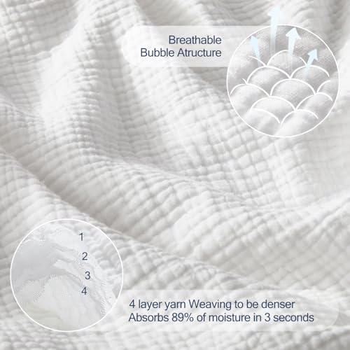 WDCOZY Muslin Throw Blanket 100% Cotton Blankets 4-Layer Breathable Lightweight Soft for Couch Boho Farmhouse Linen Tassels Ruffle Gauze Blankets All Season for Adults 50x60 Inches White - color: White, size: Throw (50"x60")