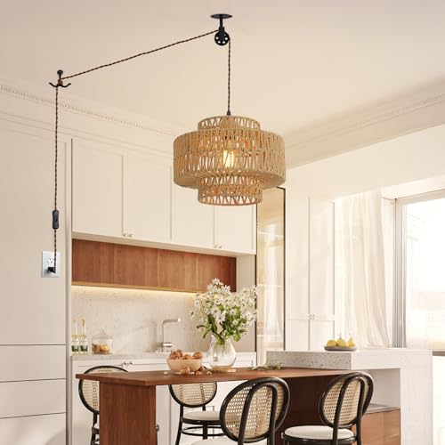 Boho Rattan Lamp Shades for Pendant Light Chandelier Floor Lamps Replacement,Rustic 3-Tier Drum Lamp Shade with Hand-Woven Rattan for Living Room Kitchen Dining Room Office Hotel. - size: style B