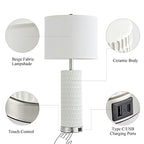 Reaketon 26.5" Ceramic Table Lamp Set of 2, 3 Way Dimmable Touch Control Table Lamp with 2 USB Charging Ports for Bedroom Living Room, Modern Nightstand Lamp End Table Lamps, Bulbs Included - color: White Shade & Silver Base