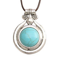 Leather Necklace for Women Long Boho Pendant Hippie Choker Necklace Bohemian Layered Leather Rope Wooden Jewelry Gifts - style: Leather Turquoise Necklace