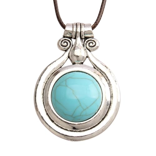 Leather Necklace for Women Long Boho Pendant Hippie Choker Necklace Bohemian Layered Leather Rope Wooden Jewelry Gifts - style: Leather Turquoise Necklace