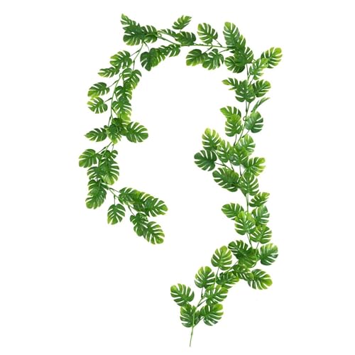 GBESTWOOW 2PCS Artificial Monstera Greenery Plant Fake Turtle Leaves Garland Wreath Fake Vines Table Runner for Wedding Arch Home Party Mantle Decor - size: 71 inch