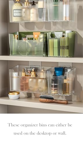 Set Of 2 Storage Organizer Bins Wall Mounted Shower Basket, Shower Caddy Stackable Clear Plastic Makeup Organizer Adhesive Hanging Bin for Bathroom, Kitchen, Cabinet, Pantry, BPA Free, Green - color: Green