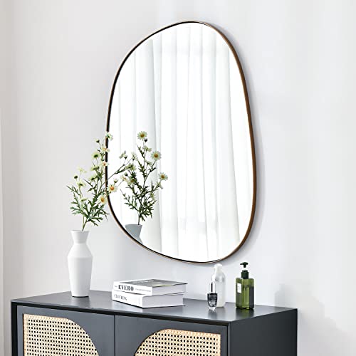ELEHUME Asymmetrical Mirror for Wall Decor 23"*30", Modern Brass Framed Wall Mirror for Living Room Bathroom Bedroom Entryway ELE-STOU-0064G - color: Brass, size: 30"L x 23"W