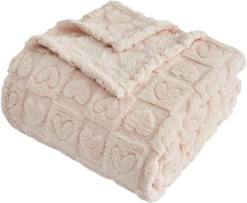 FY FIBER HOUSE Throw Blankets with Heart Checkered,Soft Warm Blankets for Lover Mom Father Gifts,Washable Lightweight Fuzzy Blanket for Couch Sofa Bed Office All Season(Beige,60"x80") - color: Beige, size: Twin(60"x80")