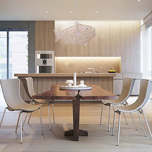 Hand-Woven Bamboo Pendant Light, Lantern Lamp Rattan Single Light Weaving Natural Wooden Ceiling Hanging Fixture with Adjustable Cord for Kitchen Dining Living Room Restaurant Farmhouse (Fish Style) - color: Fish Style