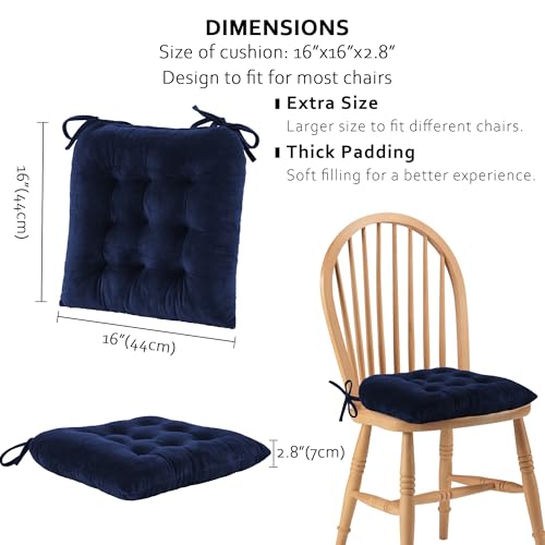 ELFJOY 4 Pack Chair Cushions for Dining Chairs Chair Pads Cushion for Kitchen Office Tufted Square Seat Cushion with Ties (U Shape Navy) - color: V U Shape Navy