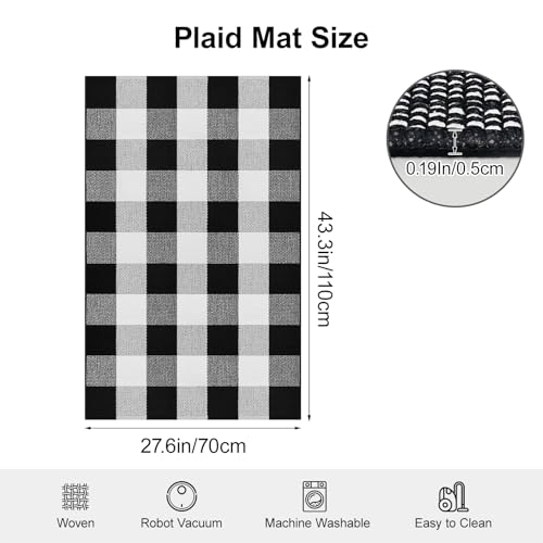 Buffalo Plaid Outdoor Rug 2.3 x 3.6 Ft Black and White Checkered Rug Cotton Buffalo Plaid Rug Front Door Mat for Front Porch Farmhouse Entryway - color: Black and White, size: 2.3‘×3.6’