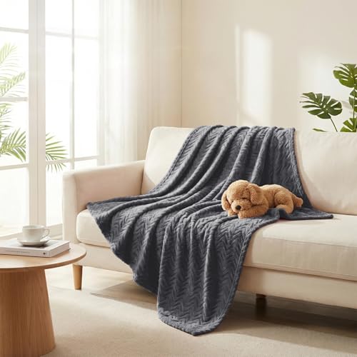 Exclusivo Mezcla Fleece Bed Blanket Queen Size, Lightweight Jacquard for Spring Summer, Soft Cozy Breathable Blankets, Dark Grey, 90x90 Inches - color: Dark Grey, size: Queen ( 90x90 IN )