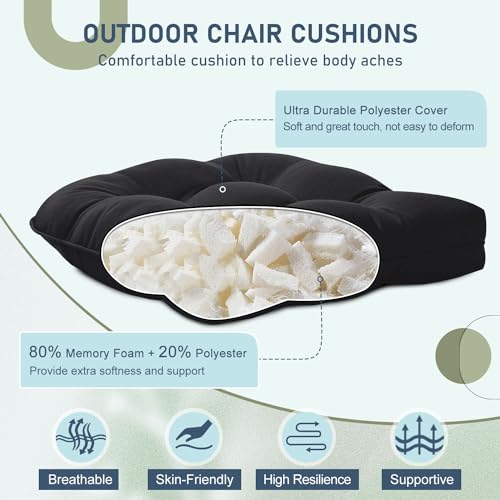 downluxe Outdoor Chair Cushions Set of 2 for Patio Furniture, Waterproof Tufted Overstuffed Patio Furniture Cushions, Thick Outdoor Seat Cushion, 19" X 19" X 5", Black - color: Black, size: 2 Count (Pack of 1)