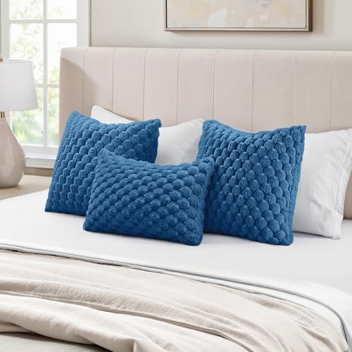 MIULEE Navy Blue Faux Fur Decorative Throw Pillow Covers 16x16 Inch Set of 2 Super Soft Cozy Plush Cushion Cases Luxury Fluffy Pillowcases for Sofa Couch Bed Living Room - color: Navy Blue, size: 16" x 16" (Pack of 2)