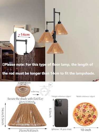 3x Boho Rattan Pendant Lamp Replacement Shade Ceiling Fan Light Bulb Covers Light Shades for Hanging Light Fixtures Shades Only Farmhouse Wicker Woven Lampshade, Ø9.85" x H5.5" - size: Ø9.85"（25cm）