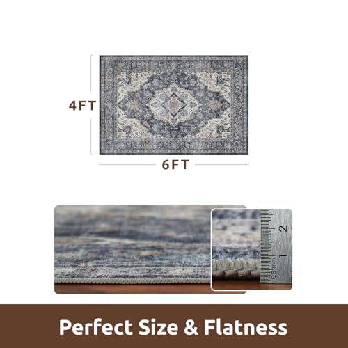 AMOAMI-4X6 Area Rugs for Living Room -Soft Vintage Bedroom Rugs-Non Slip Washable Rug-Throw for Living Room Bedroom Bedside Dining Room Office Blue - color: Blue, size: 4' X 6' (Rectangular)