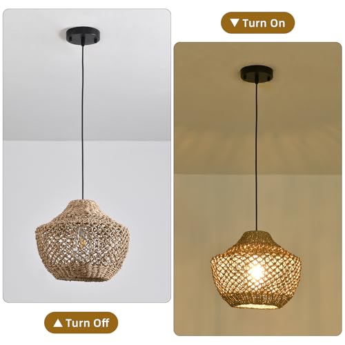 2-Pack Rattan Pendant Light, 11.81" Boho Pendant Light Rattan Chandelier Handmade Woven Wicker Rattan Hanging Chandelier for Farmhouse Dining Room Bedroom Hallway Kitchen Island - color: Brown rattan, size: 2 -pack 11.8in