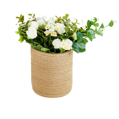 2pack Small Hanging Basket-Cotton Rope Wall Basket with Handle, Hanging Storage Baskets, Shelf Baskets Storage Bin Closet Organizer - 6.3" x 7", Woven Plant Basket (Jute) - color: Jute