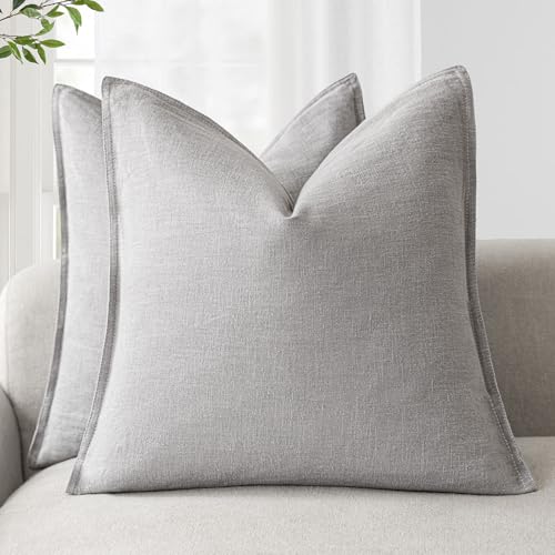 Foindtower Pack of 2, Decorative Linen Solid Throw Pillow Covers Soft Accent Cushion Case Boho Farmhouse Pillowcase for Chair Couch Sofa Bedroom Living Room Home Decor 16 x 16 Inch Light Rustic Gray - color: Quiet Gray, size: 16" x 16" (Pack of 2)