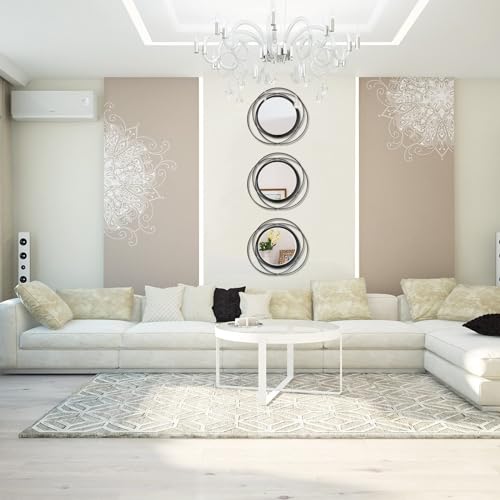 3 Set Round Mirrors for Wall Decor Living Room Bedroom Bathroom Dining Room Metal Circle Mirror Set Boho Decorative Sunburst Wall Art Accent Entryway - Black 11 in - color: 3 Set Black Circles, size: 11 in