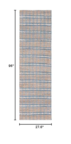 SAFAVIEH Natural Fiber Collection Runner Rug - 2'3" x 8', Blue & Natural, Handmade Boho Stripe Farmhouse Rustic Jute & Cotton Jute, Ideal for High Traffic Areas in Living Room, Bedroom (NFB656M) - color: Blue/Natural, size: 2'3" x 8' (Runner)
