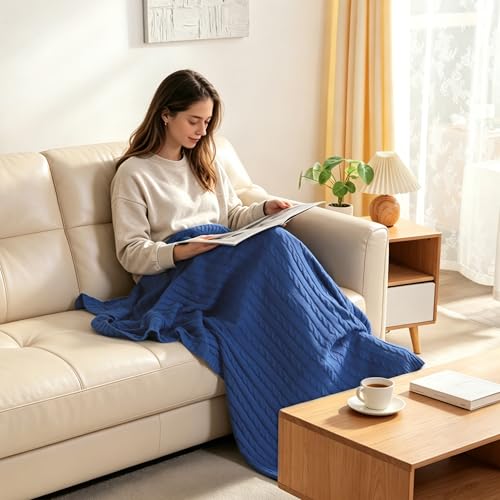 NTBAY 100% Pure Cotton Cable Knit Throw Blanket, Super Soft Warm 51x67 Knitted Throw Blanket for Couch, Sofa, Chair, Bed - Extra Cozy, Machine Washable, Comfortable Home Decor, Cobalt Blue - color: Cobalt Blue, size: Throw(51"x67")