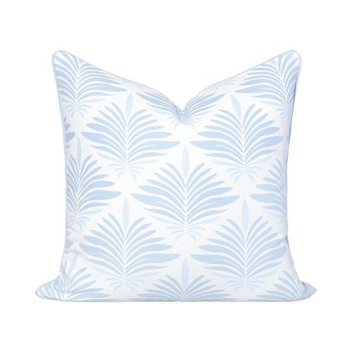 Hofdeco Premium Grandmillennial Coastal Hampton Patio Indoor Outdoor Throw Pillow Cover Only, 20"x20" Water Repellent for Backyard, Couch, Poolside, Baby Blue Print Abstract Plam Leaves - color: Baby Blue Abstract Plam Leaves 20"x20"