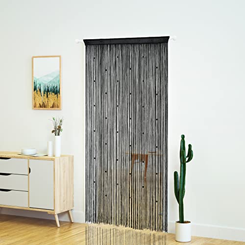 YaoYue Beaded Curtain Door String Curtains for Doorway Tassels Beads Hanging Fringe Hippie Room Divider Window Hallway Entrance Wall Closet Bedroom Privacy Decor (39×79in/100×200cm, Black) - color: Black, size: 39"W x 79"L (Pack of 1)
