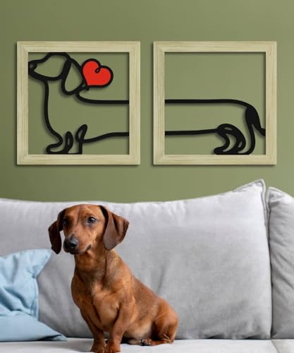 Putuo Decor Dog Boho Wall Decor, Set of 2 Minimalist Line Art Red Heart Wall Hanging, Dog Lover Gift for Living Room Bedroom Nursery Entryway - color: Minimalist Line Dog