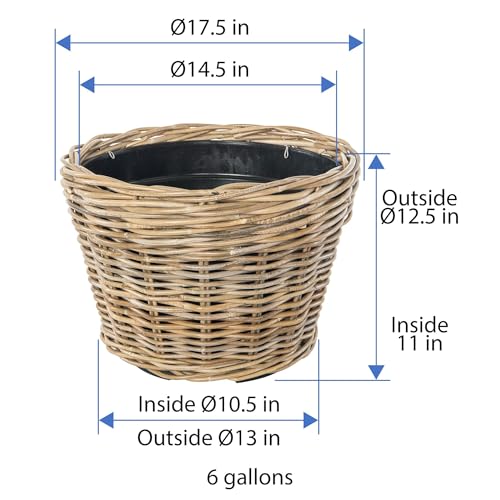 Kouboo Rattan Planter Basket with Plastic Pots Planters Flower Pots Decorative Fall planters for Front Porch Whiskey Barrel Basket Indoor Outdoor Plant Pots Medium - size: Medium