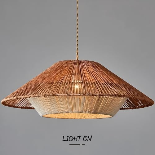 LIGHTLAND 23.6 Inch Bohemian Rattan Pendant Light, Twine Woven Chandelier, Wabi-sabi Style Handwoven Chandelier for Dining Room, Kitchen Island, Living Room - color: 23.6 Inch