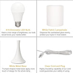 Modern Table Lamps, 3 Way Touch Control Table Lamp, Dimmable Desk Lamp, White Nightstand Lamp with Fabric Shade, Small Bedside Lamp for Living Room, Dorm,Home Office, LED Bulb Included - color: White Base with White Shade