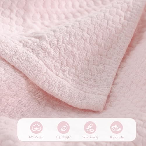Premium 100% Cotton Blanket – All-Season Soft Breathable Bed Blanket for Throw Size – Lightweight Stylish Textured Throw for Bed– Giftable Cozy Bedding - color: Pink, size: Throw (50"x60")