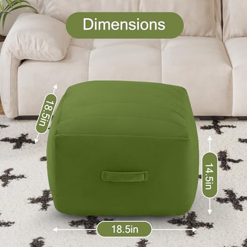 MeMoreCool Square Stuffed Pouf Ottoman Foot Rest, Floor Pouf Foot Stool with Foam Chunk Filling, Soft Stuffed Ottoman Footrest for Living Room, Green - color: Striped Green